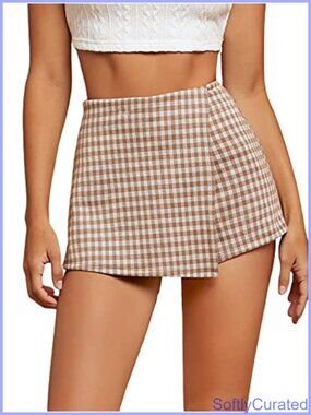 High Waisted Plaid Skort Asymmetrical Wrap Skirt